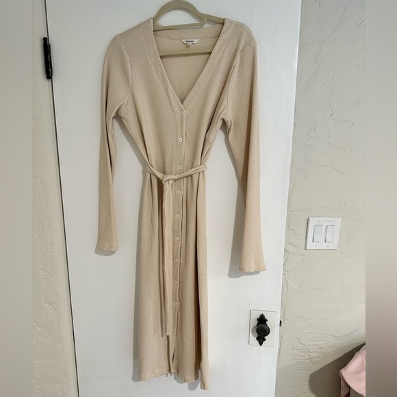 Splendid Ribbed Button Front Dress in Beige - Picture 5 of 8